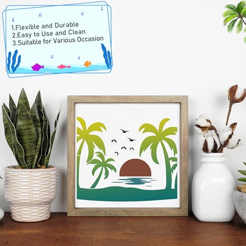 Keluna Palm Tree Stencils for Painting - 9 Pcs Large Reusable Beach Summer Holiday Stencils for Painting on Wood, Wood Burning Template - style: beach