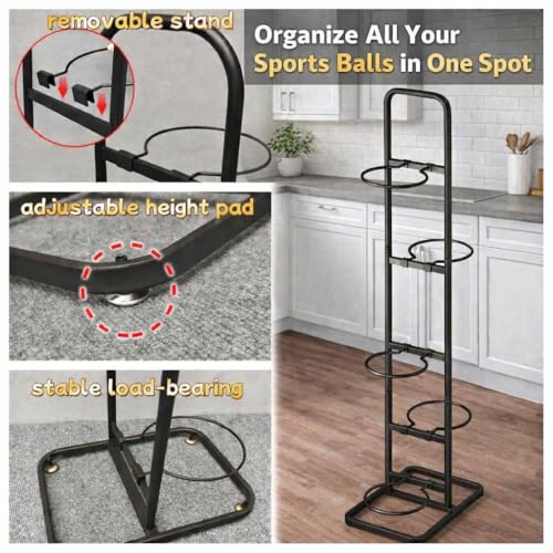 Vertical Ball Rack -basketball rack- Durable Carbon Steel Storage for Basketball, Soccer, Volleyball, and More - Easy to Assemble, Waterproof, Sturdy - 56.7" H - size: 5-Balls without Basket