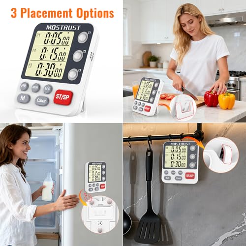 Digital Dual Kitchen Timer, Multiple Channels Countdown Timer - color: White