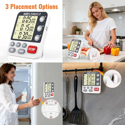 Digital Dual Kitchen Timer, Multiple Channels Countdown Timer - color: White