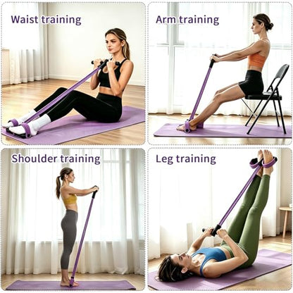 6-Tubes Tension Rope, Multifunction Elastic Yoga Pedal Puller Resistance Band, Natural Latex Tension Rope Fitness Equipment, for Abdomen, Waist, Arm, Leg Stretching Slimming Training - color: Purple