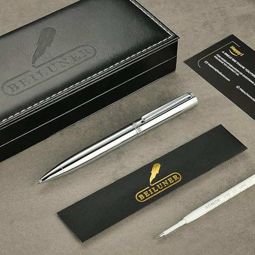 BEILUNER Silver Gel Pen - Luxury Featuring Bright Chrome Finishes, Black Ink Refill, Best Pen Gift Set for Men & Women, Business Signature, Executive, Office Retractable,Nice Fancy Designer Pens - color: Silver