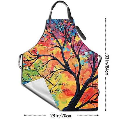 Artist Painting Apron with 2 Pockets Painters Art Aprons Gifts for Women Men - color: Colorful Leaf Tree Paint