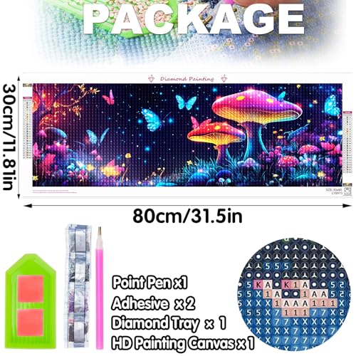 Bimkole Large Diamond Art Kits for Adults Mushroom, Full Drill 5D DIY Rhinestone Embroidery Set Paint with Diamonds Art Night by Number Kits Cross Stitch Home Wall Craft Decoration 31.5x11.81 Inch - color: mushroom