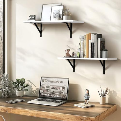 Tectocker-DOU 24" Long Floating Book Shelves for Wall, Heavy Duty, White - color: White, size: 24W×8D