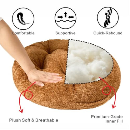 Floor Cushion Pillow, Portable Large - color: Round, Brown
