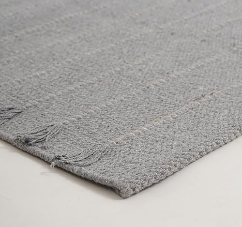 Indian Handmade 100% Organic Cotton Yoga Mat, Hand Woven Rug, Yoga Mat For Everyday Fitness at Home Comfortable Foldable Long Mat - color: Light Gray