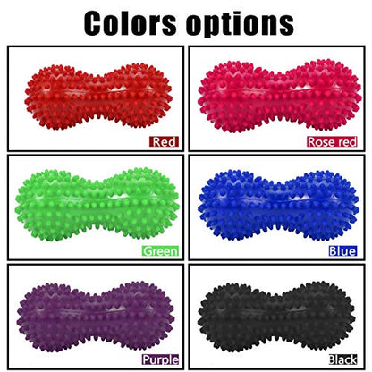 Agatige Double Peanut Massage Lacrosse Ball, Spiky Therapy Ball for Leg Back Shoulder Muscle Release Relief Deep Tissue Massage Yoga Ball(Rose Red) - color: Rose Red