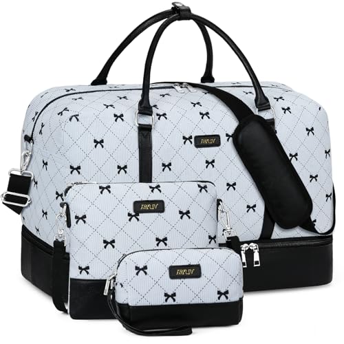 IBFUN Weekender Bags for Women, 21" Travel Duffle Bag with Shoe Compartment - color: E7-Blue