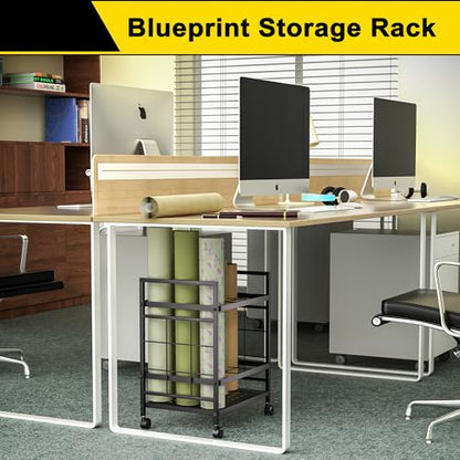 GIOTORENT Blueprint Storage Rack, Blueprint Holder with Wheels, Used for Storing Map/Poster/Blueprint/Architectural Construction Plan, 12 Slots, 2 Brakes, Silent Wheel for Home, Office, School(Black) - style: 12 Slots - Black