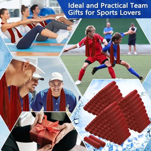 Hosuly 150 Pack Cooling Towels Bulk 40 x 12 Inch Large Chilly Breathable Sweat Sports Cold Towels Sublimation Microfiber Ice Neck Rag for Hot Weather Workout Gym Team Gift (Red) - color: Red