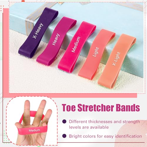 WinnerWhy 5 Pack Toe Exercise Bands Stretcher Separator Spacer,Pink | Silicone Spacers for Bunion Corrector Alignment, Resistance Loop for Yoga Stretching Exercise, Foot Care with Carry Bag - color: Pink
