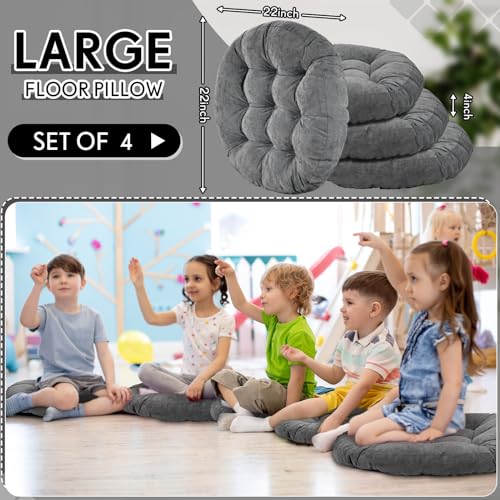 Jerify Dark Grey 4 Pcs Large Floor Pillow Cushion,Round 22 x 22 | Round Square Flexible Seating Floor Meditation Pillow for Classroom Adult Picnic Party Learning Daycare School Reading Corner - color: Dark Gray, size: Round 22 x 22