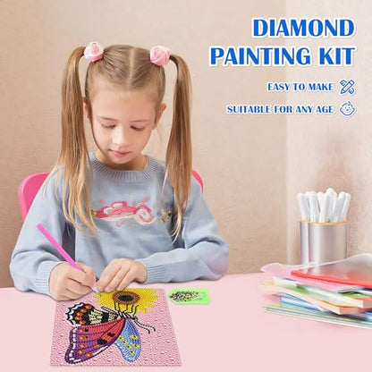 Leixonl Diamond Art Kits for Kids with Framed (7 in) Cartoon Animals DIY Gem Art Painting - Arts & Crafts Gifts for Beginners & Teens (1p-6-in-butterfly) - color: Butterfly