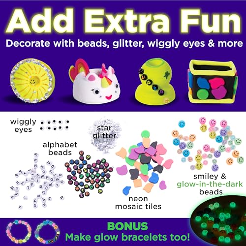 Faber-Castell Neon Glow Pottery Studio: Create Your Own Pottery Designs with USB-Powered Pottery Wheel, Air Dry Clay, Neon & Glow in The Dark Paints, Tools & 50+ Craft Supplies for Kids (Ages 8+) - size: Deluxe Starter Bundle