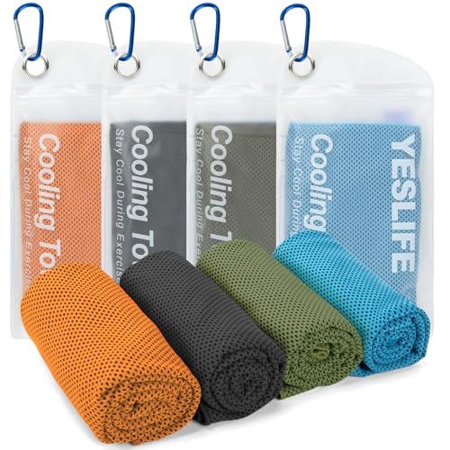 YESLIFE 4-Pack Cooling Towels (40"x 12"), Cooling Neck Wraps, Ice Towel - color: Black, Army Green, Orange, Blue