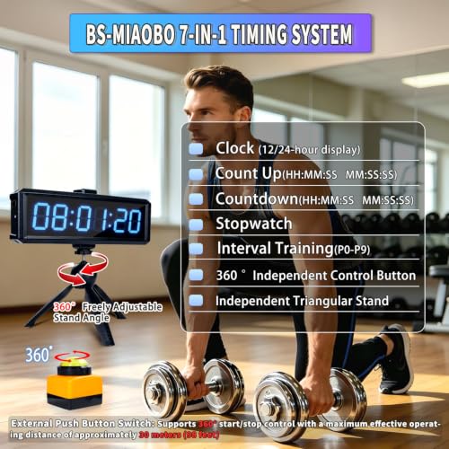 Gym Timer 1.5 Inch Large LED Display with 360° Start/Stop Button, Stopwatch and Interval Timer for Home Gym, Obstacle Course, HIIT Workouts (1.5in Blue) - size: 1.5 inches blue
