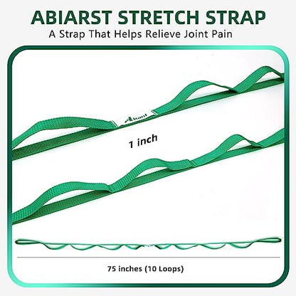 Abiarst Stretching Strap Yoga Straps for Physical Therapy, 10 Loops Non-Elastic Stretch Band for Pilates, Flexibility, Exercise and Gymnastics - color: Green