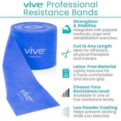 Vive Professional Resistance Bands - 25 Yard Non-Latex Roll for Physical Therapy, Lower and Upper Body Exercise Workout - Straight Elastic for Strength Training, Rehabilitation, Women, Men - color: Blue