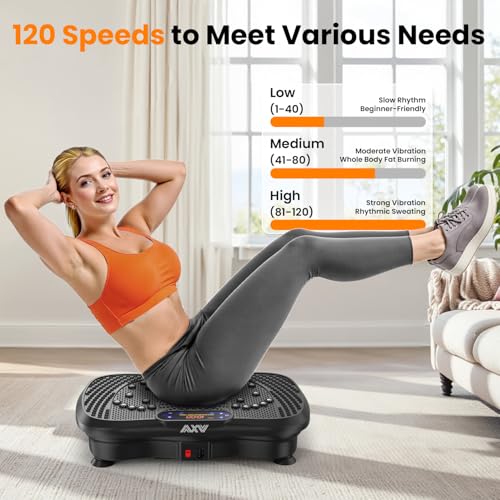AXV Vibration Plate Fitness Platform Exercise Machine Body Vibrating Board | Curved Design Powerful 200W Bluetooth Oscillating Shake Plate for Lymphatic Drainage Recovery Whole Body Toning With Handles - color: SLIM.DEEPBLACK