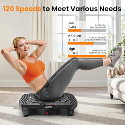 AXV Vibration Plate Fitness Platform Exercise Machine Body Vibrating Board | Curved Design Powerful 200W Bluetooth Oscillating Shake Plate for Lymphatic Drainage Recovery Whole Body Toning With Handles - color: SLIM.DEEPBLACK