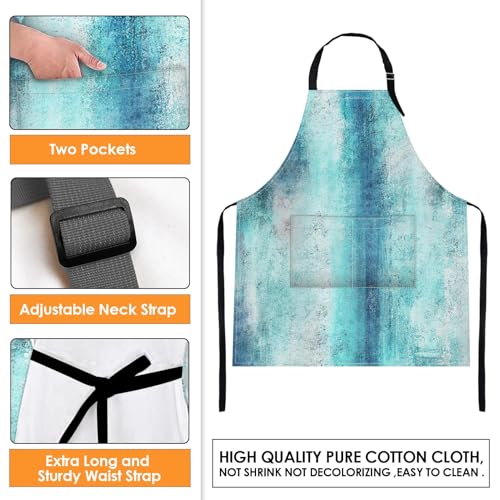 Apron with Pockets, 32x28 inch, 2 Pack, Teal Blue | Abstract Oil Paint Adjustable Bib with Pockets for Women Men Couple Lovers Chef Home Baking Gardening - color: Teal Blue
