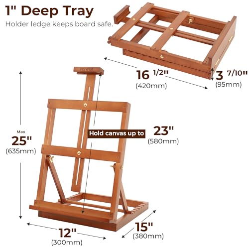 VISWIN Heavy-Duty Table Top Easel for Painting, Adjustable Beech Wood Tabletop Easel, Hold Canvas up to 23”, Portable Art Desktop Easel Stand for Adults, Artists, Beginners – Walnut - color: Walnut