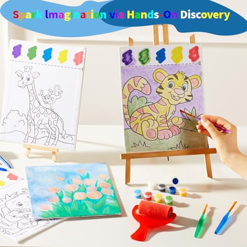 Double-Sided Canvas Painting Kit, 3 Pack 8x10 Inch Canvas Panels with Blank and Pre-Drawn Sides, Acrylic Paints, and Brushes, Versatile DIY Craft Kit for Creative Projects - size: 8"x10"(3-Pack), style: Dual-Sided - Animals