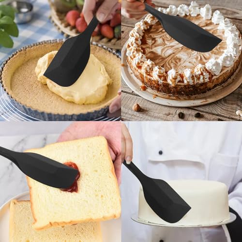 Silicone Spatulas Set of 6, Rubber Spoon Spatula Heat Resistant Spoonula One Piece Design Seamless Spatula Non-Stick Scrapers Baking Mixing Tool (Black) - color: Black
