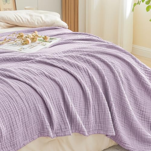 EMME Cotton Muslin Throw Blanket Lavender 50"x60" Couch Breathable Gauze Blanket Soft Lightweight - color: 11 - Lavender, size: Throw (50" X 60")