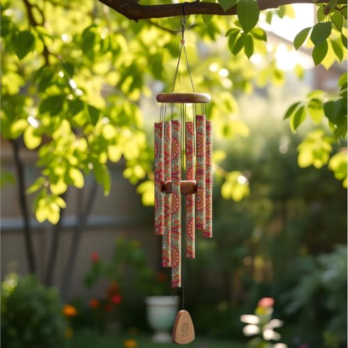 Tibetan Mandala Wind Chime for Outside – 37" Deep Tone Aluminum – Spiritual Chimes for Garden Patio Home – Good Luck Gift