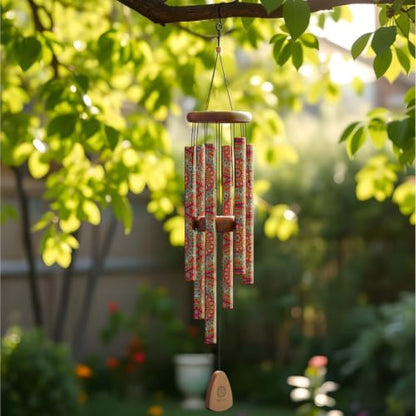 Tibetan Mandala Wind Chime for Outside – 37" Deep Tone Aluminum – Spiritual Chimes for Garden Patio Home – Good Luck Gift