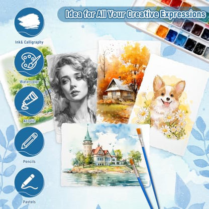 60 Sheets 4 x 6 inch Handmade Cotton Watercolor Paper 160GSM Deckled Edge - size: 4 x 6 inch