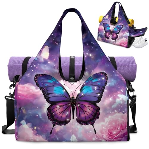 Yoga Mat Bag for Men Women Canvas Yoga Mat Carrier Take In Out Mat Easily for Beach Swim Bags Pool Sports Gym - color: Butterfly