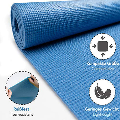 POWRX Extra-Thick Exercise Yoga Mat | Non-Slip Surface | Versatile Workout | Pilates Mat | Travel-Friendly Design with Strap | Ideal for Stretching and Training | 173 x 61 x 0.4 cm | Royal Blue