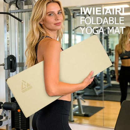 IwIeIaIrI Foldable POE Non Slip Yoga Pilates Mat– 1/4" (6mm) Thick | Foldable Lightweight with Carry Strap, Portable for Home Workout, Pilates, Travel & Gym Mat - color: Beige
