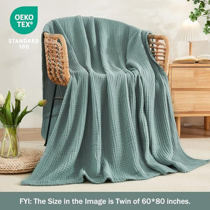 EMME Muslin Cotton Queen Blanket for Bed 90" x 90" Lightweight Breathable Layering Bedspread Gauze Soft Lightweight Airy Teal - color: 01 - Teal, size: Queen (90" x 90")