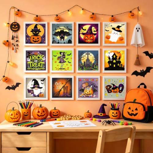 12 Packs Pre Drawn Canvas to Paint, Pre Printed Canvas for Painting, Pre Stretched Canvas Outline Painting Boards for Beginners, Students, Party Favors(4 * 4in) (Halloween) - color: Halloween