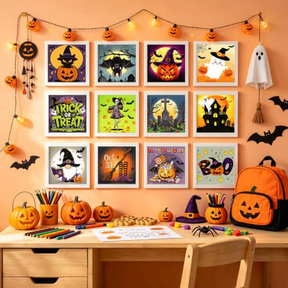 12 Packs Pre Drawn Canvas to Paint, Pre Printed Canvas for Painting, Pre Stretched Canvas Outline Painting Boards for Beginners, Students, Party Favors(4 * 4in) (Halloween) - color: Halloween