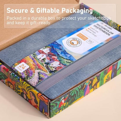 Watercolor Sketchbook A5 (8.3" x 5.8"), 24 Sheets 100% Cotton Cold Press 300GSM 140LB, Refillable Paper with Dual-Sided Consistent Texture, for Watercolor, Gouache, Acrylic & Mixed Media - color: Black