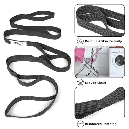 AGREJO Stretching Strap Yoga Strap Physical Therapy for Home Workout, 10 Loops Non-Elastic Stretch Band for Pilates, Flexibility, Exercise and Gymnastics - color: 1-Pack Black