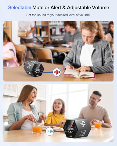 Ticktime T6 Pomodoro Timer Cube for Focus, Study, Work, Task, ADHD, Kitchen | Pomodoro Timer,Quick Flip 5/15/25/30/45/60min Countdown, Custom Timer & Stopwatch, 3 Reminder Options, Flip to Pause & Resume