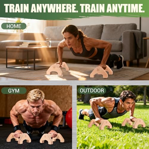 Wooden Push Up Bars, 2 PCS Parallettes with Embedded Non-slip Feet