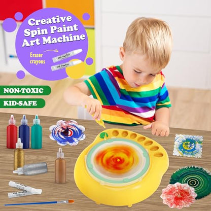 Spin Art Machine for Kids, Paint Spinner Arts & Crafts Gift Kit, Ages 4-12 | Includes machine, 36 artboards, 7 washable paints & splatter guard. Easy-clean, screen-free STEAM gift for girls & boys - color: Green