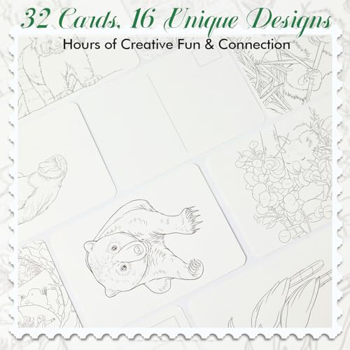 Watercolor Postcards 32 Sheets 4x6 inch 140lb/300gsm Watercolor Coloring Cards Pure Cotton Paper Post Cards Art Supplies for Painting DIY Mailing Invitations Greeting (Animals)