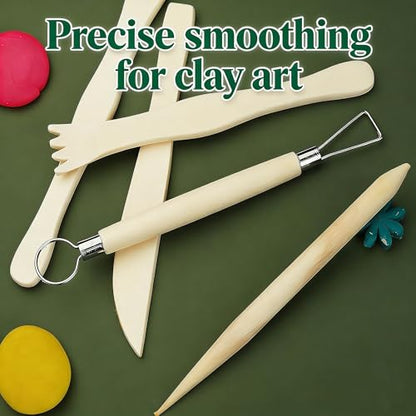MAGIKON Clay Sculpture Tools Set, 5Pcs Wooden Handle Metal Tip | Wooden handles, metal tips, 5.9in length, for carving, cutting, smoothing, suitable for beginners and professionals