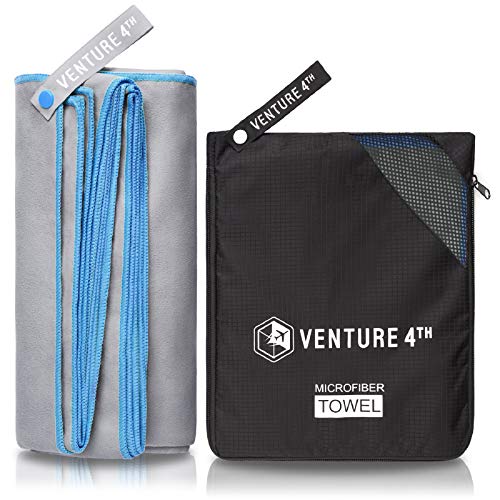 VENTURE 4TH Quick Dry Travel Towel, Ultra Soft Microfiber - 3 Sizes | Odor-resistant, absorbs 7x more than cotton. Fast-drying, skin-friendly microfiber. Includes tear-resistant carry bag. - color: Gray Blue, size: 60.00" x 31.50"