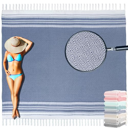 Yongoes Turkish Beach Towel Blanket Oversized 82x88 Blue Boho - color: Blue, size: Extra Large 82"x88"（208x224cm）