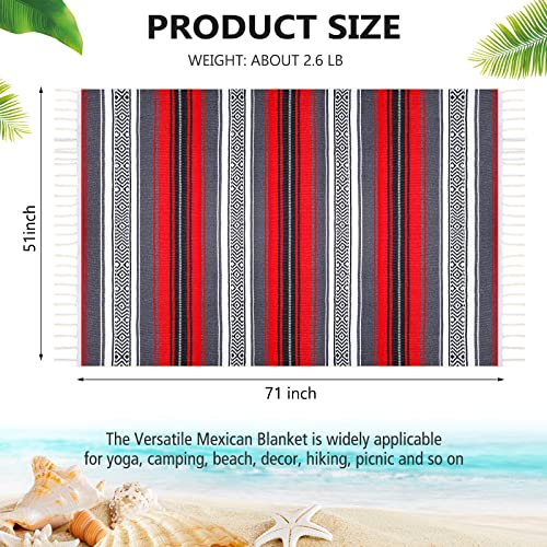 Oudain 4 Pcs Mexican Blankets Bulk Handwoven Mexican Yoga Blanket Towel Colorful Falsa Serape Woven Throw Blanket Boho Beach Blankets for Outdoor Camping Beach Picnic Travel Home(Red) - color: Red