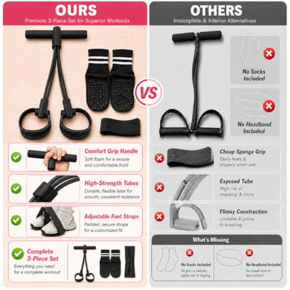 Pedal Resistance Band, Stitched Anti-Snap Elastic Pull Rope Fitness Equipment, 3-in-1 Home Workout Exercise Bands Set with Pilates Grip Socks & Headband - color: Black, size: 55LB